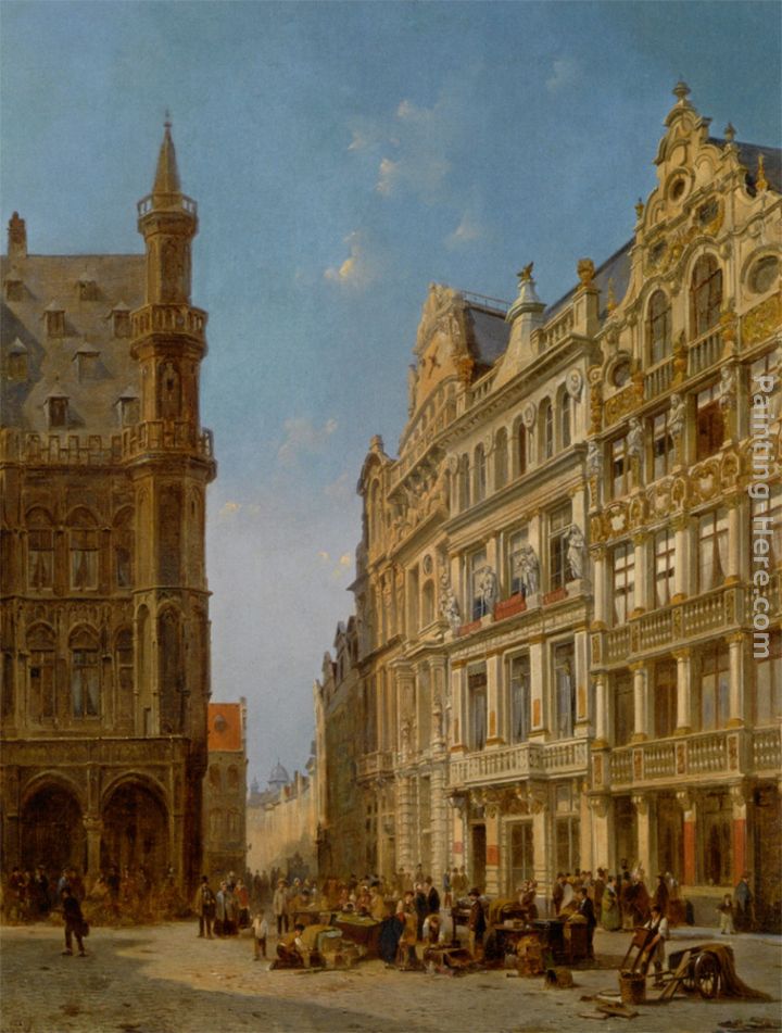 Many Figures at an Auction on the Grande Place in Brussels painting - Jacques Carabain Many Figures at an Auction on the Grande Place in Brussels art painting